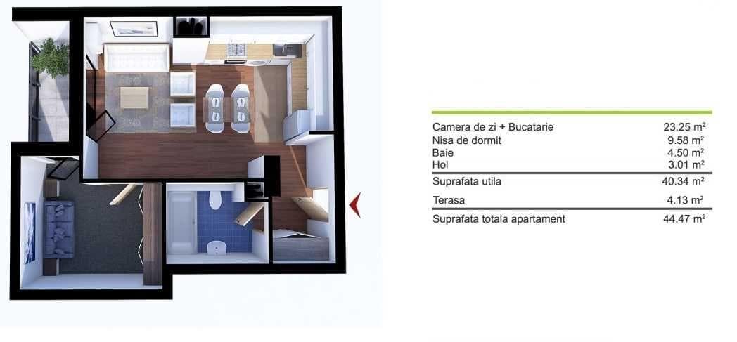 Vand apartament 2 camere | 40,24 mp | Etaj 4 | Grand Park Residence - imagine 1